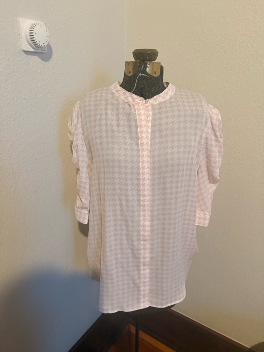 Pink Houndstooth Button-Up Shirt